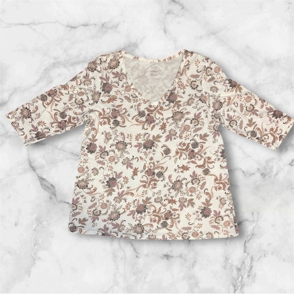 Pure Jill Multicolored Floral Printed Soft V-Neck Top Medium - Picture 2 of 5